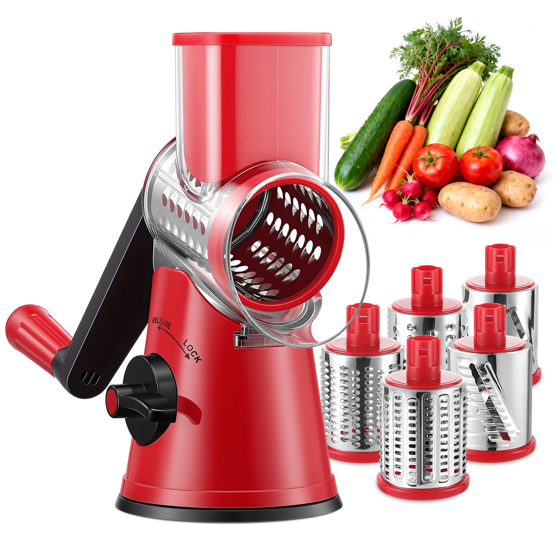 GDL Upgraded 5 in 1 Rotary Cheese Grater, Cheese Shredder Vegetable Slicer