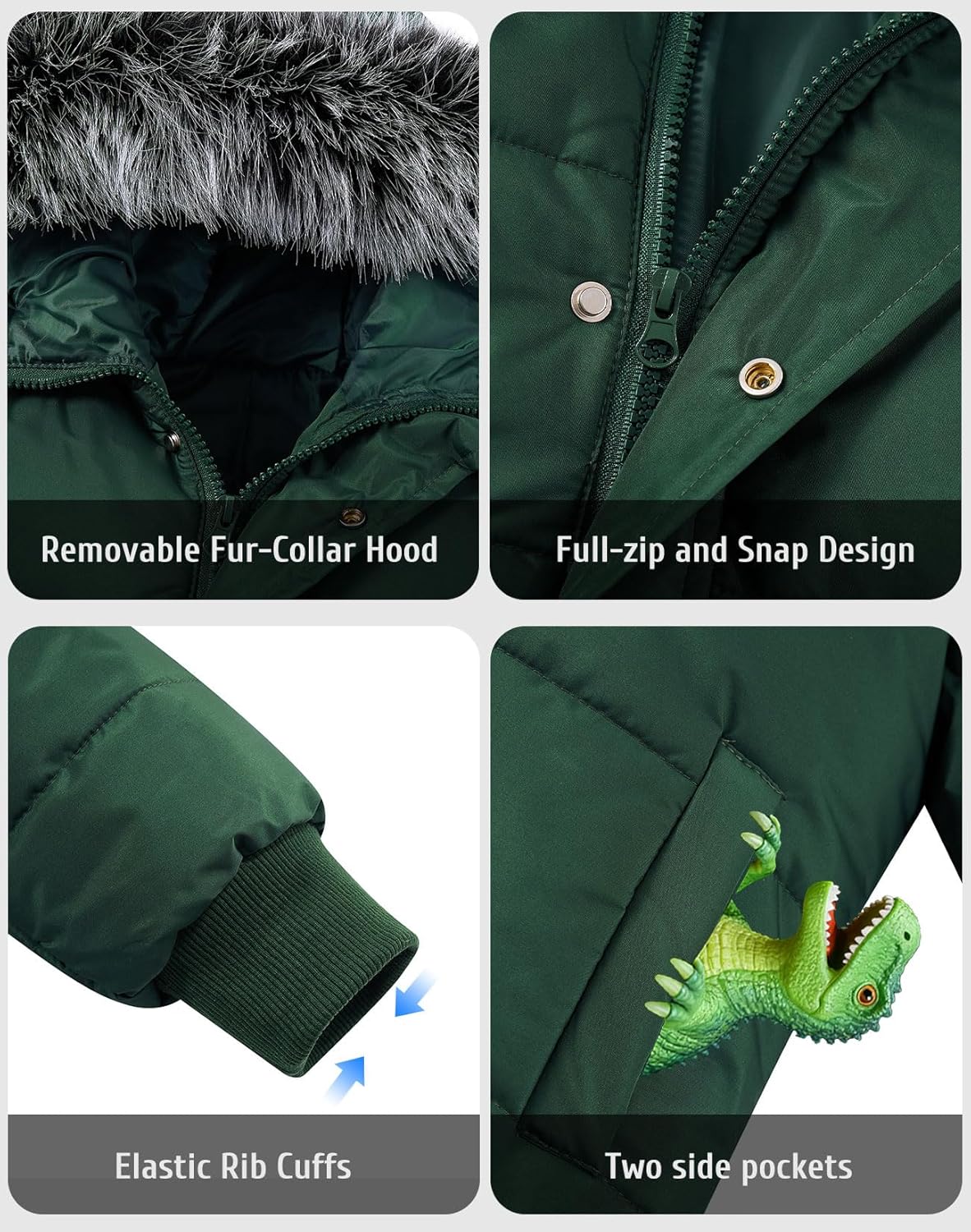 Enlifety 1-6T Toddler Jacket Boys Girls Winter Coats with Removable Fur Hood Kids Thicken Outerwear - Image 7