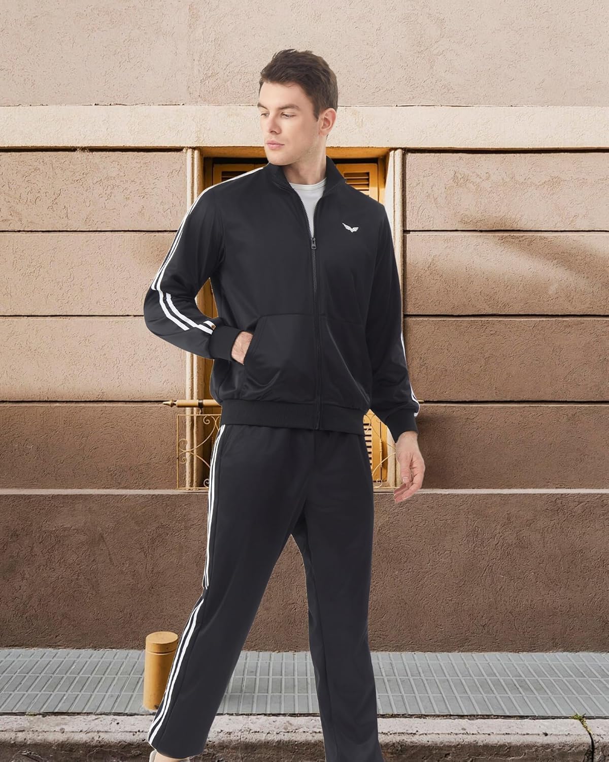 Deaboat Men's 80s Tracksuit - Retro 90s Outfit for Men Windbreaker Zip Jacket & Jogger Pants 2 Piece Vintage Sportswear