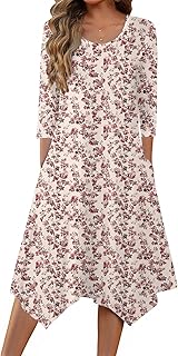 Zeagoo Midi Dresses Women 2026 Spring Dress 3/4 Sleeve Casual Dresses with Pockets A