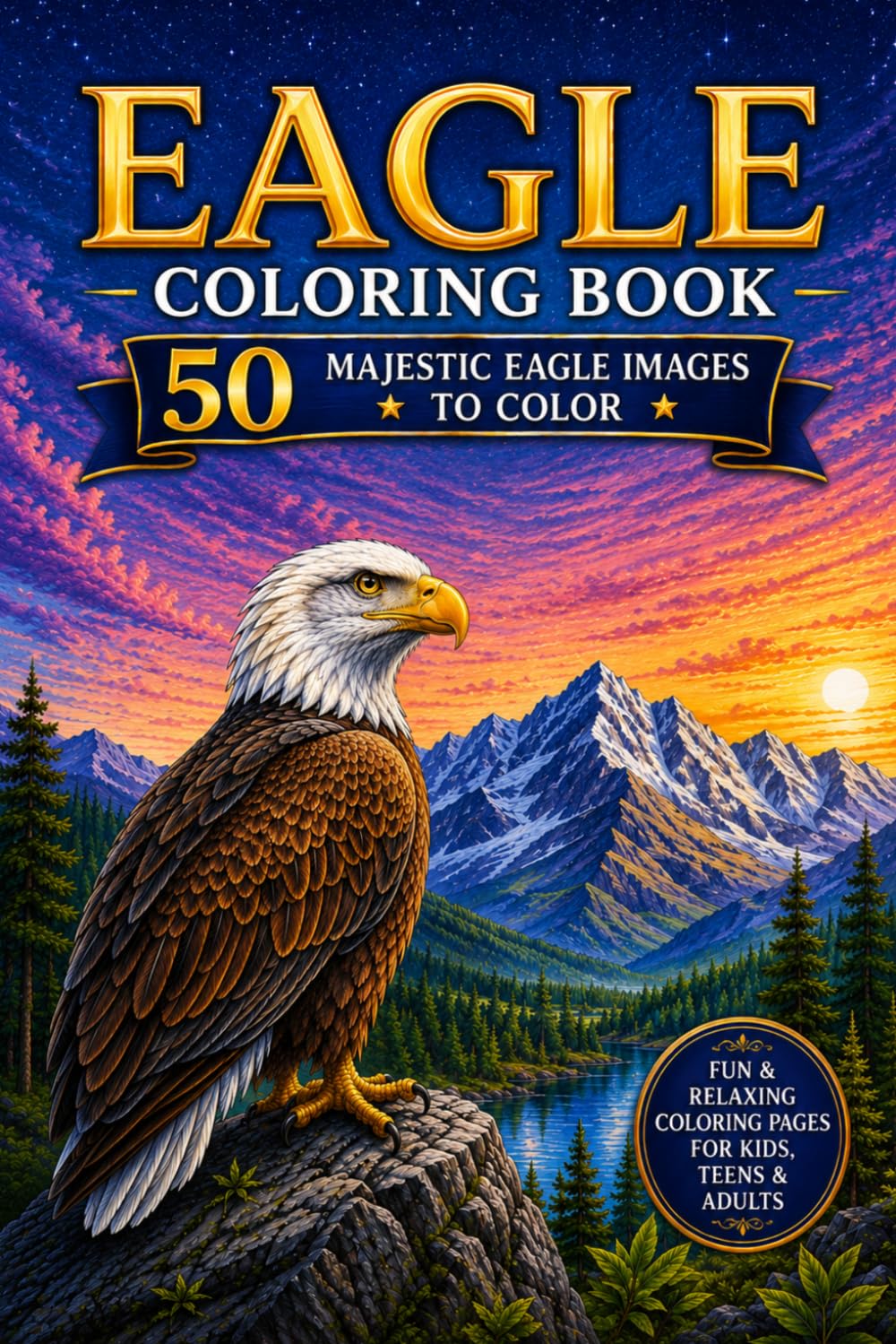 Eagle Coloring Book: 50 Majestic Eagle Images to Color | Fun and Relaxing Coloring Pages for Kids, Teens, and Adults | Perfect Gift for Bird Lovers and Nature Enthusiasts