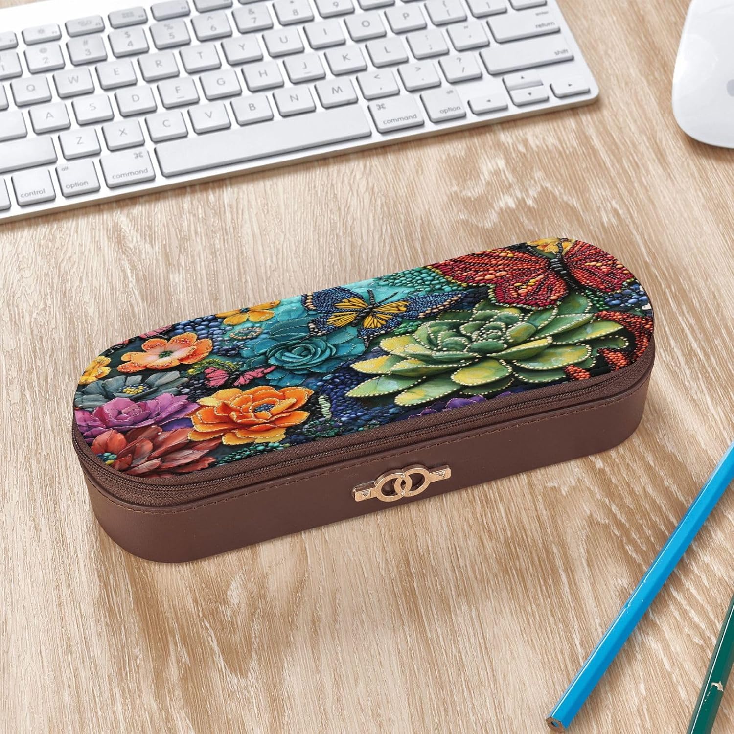 Butterfly Garden Leather Multi Slot Pen Storage Case image 3