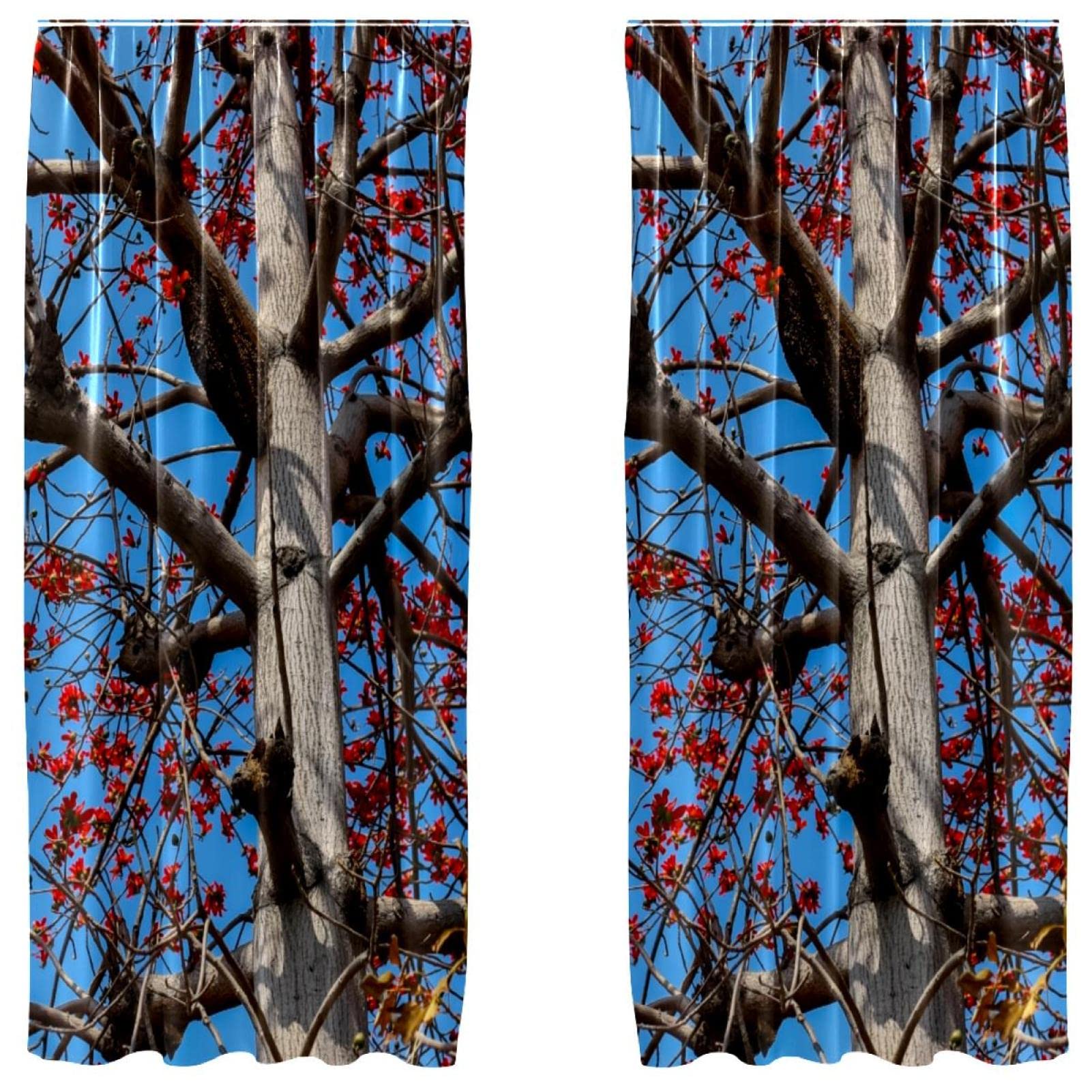 Habillage de fenêtre bleu arbre 2 panneaux 140x213 cm pour salon