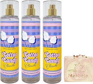 Bath & Body Works Cotton Candy Clouds 3 Pack Fragrance Mist Bundle with a Himalayan Salts Springs Bar Soap - Full Size