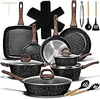 EWFEN 25-Piece Nonstick Ceramic Cookware Set - PFAS/PTFE/PFOA-Free Granite Coating, Induction Compatible Pots & Pans, Classic Black