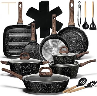 EWFEN 25-Piece Nonstick Ceramic Cookware Set - PFAS/PTFE/PFOA-Free, Induction Ready Pots & Pans, Black