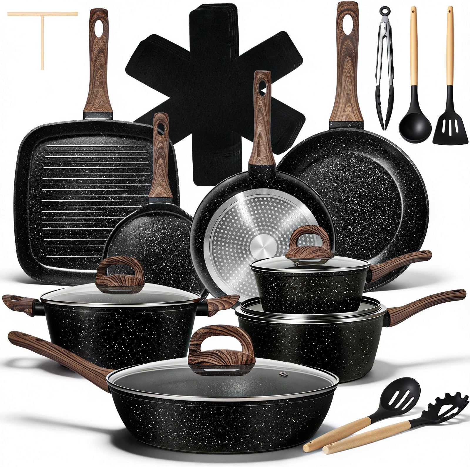 25-Piece Nonstick Cookware Set (Black)