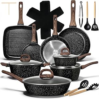 EWFEN 25 Pcs Pots and Pans Set, Nonstick Ceramic Cookware Sets, Healthy Non-Toxic, Large Capacity, Induction Compatible, Cooking Set with Frying Pans & Saucepans, PFAS/PTFE/PFOA Free, Classic Black
