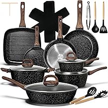 EWFEN 25 Pcs Pots and Pans Set, Nonstick Ceramic Cookware Sets, Healthy Non-Toxic, Large Capacity, Induction Compatible, Cooking Set with Frying Pans &amp; Saucepans, PFAS/PTFE/PFOA Free, Classic Black