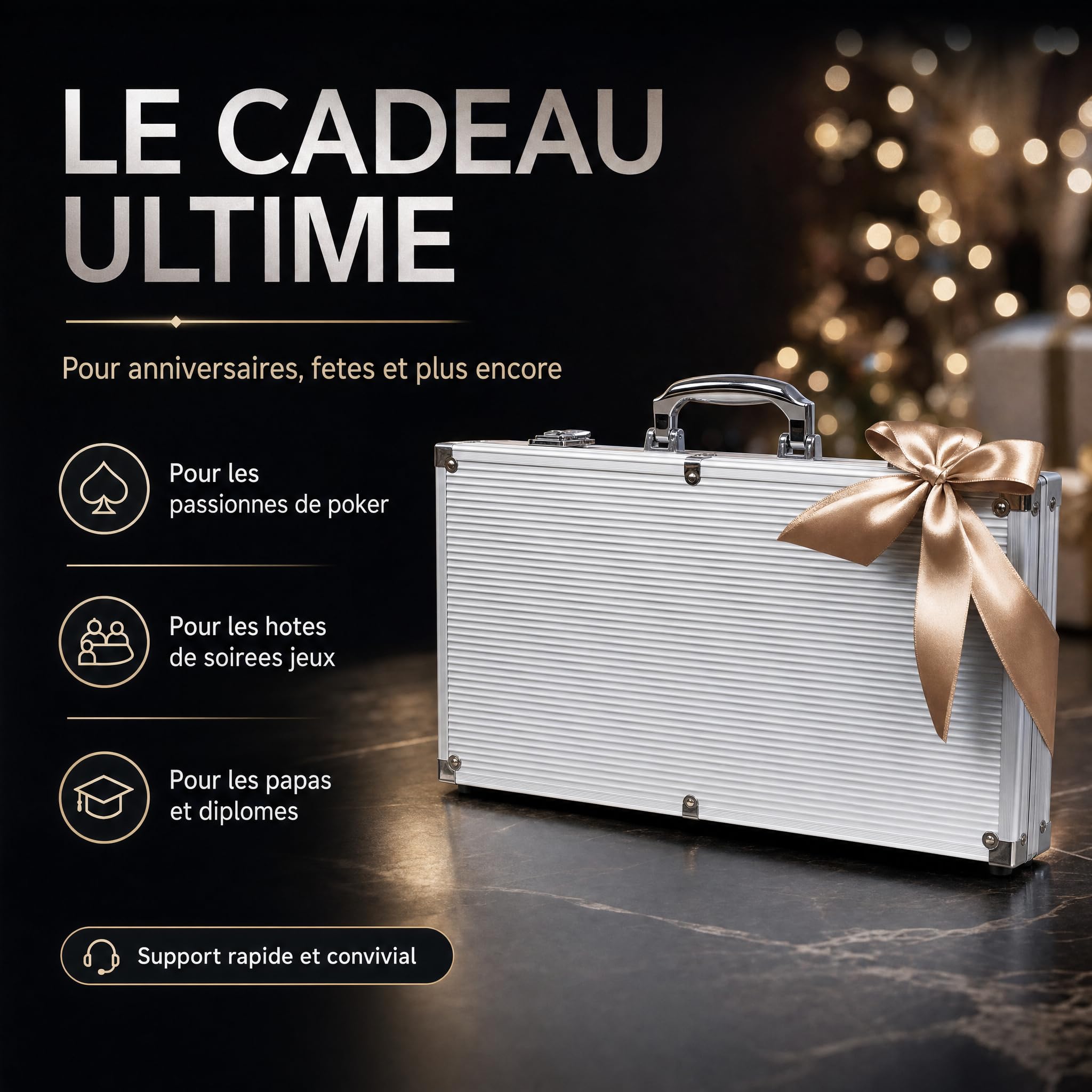 HEITOK Mallette de Poker Professionnelle 300 Jetons Numérotés 11,5g avec Insert Métal – Set Complet Texas Hold'em, 2 Jeux de Cartes, Dés, Boutons Dealer – Valise Aluminium pour Soirées Casino Adultes