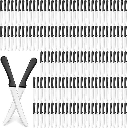 Zhehao 200 cuchillos para carne de 8.39 pulgadas, cuchillos de carne de acero inoxidable de hoja dentada con punta redonda, cuchillo dentado clásico