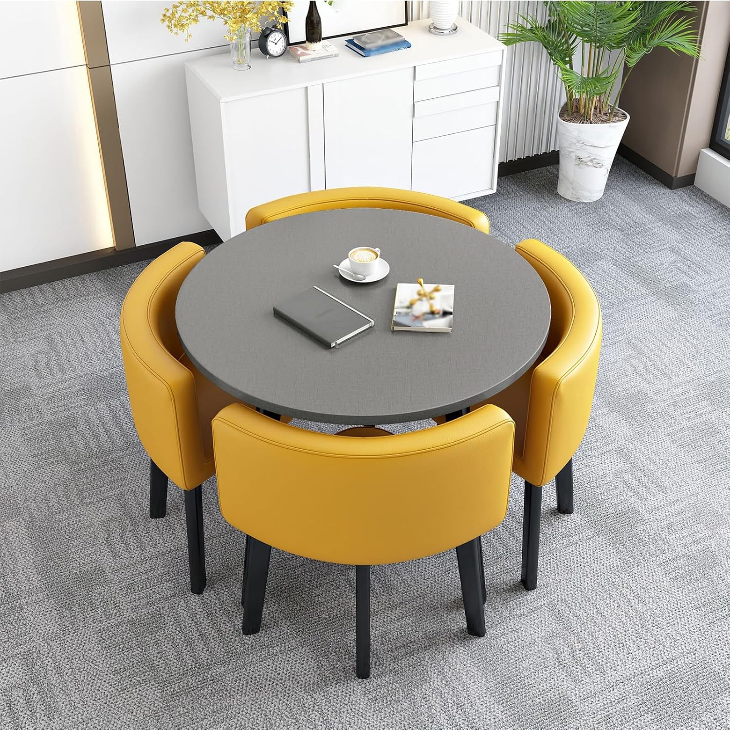 Round Dining Table Set for 4 with Metal Base SpaceSaving