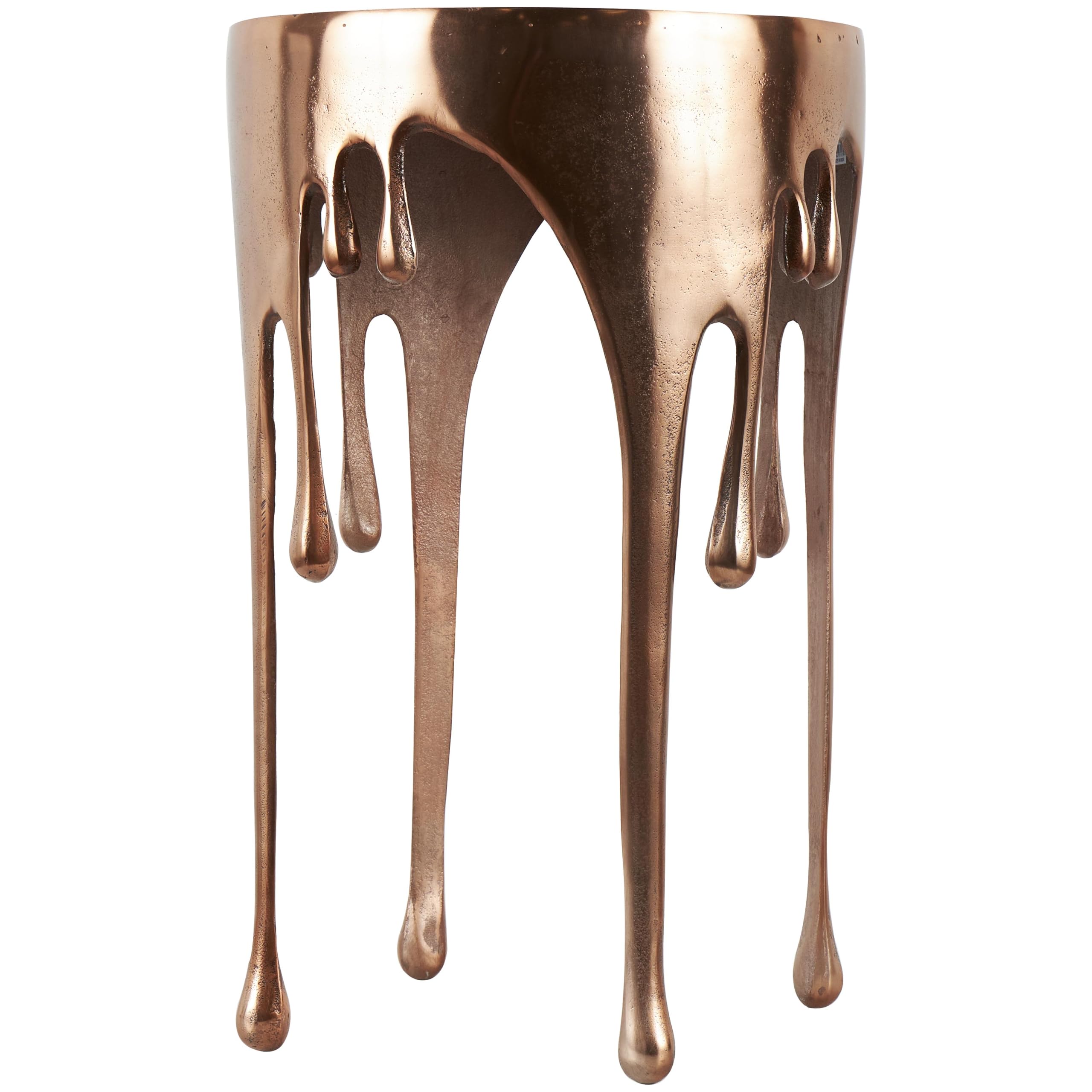 deco 79 Aluminum Metal Abstract Accent Table, Table 16" x 16" x 25", Copper | Accent table, drip end table with melting designed legs and black glass top, unique end table, living room decor
