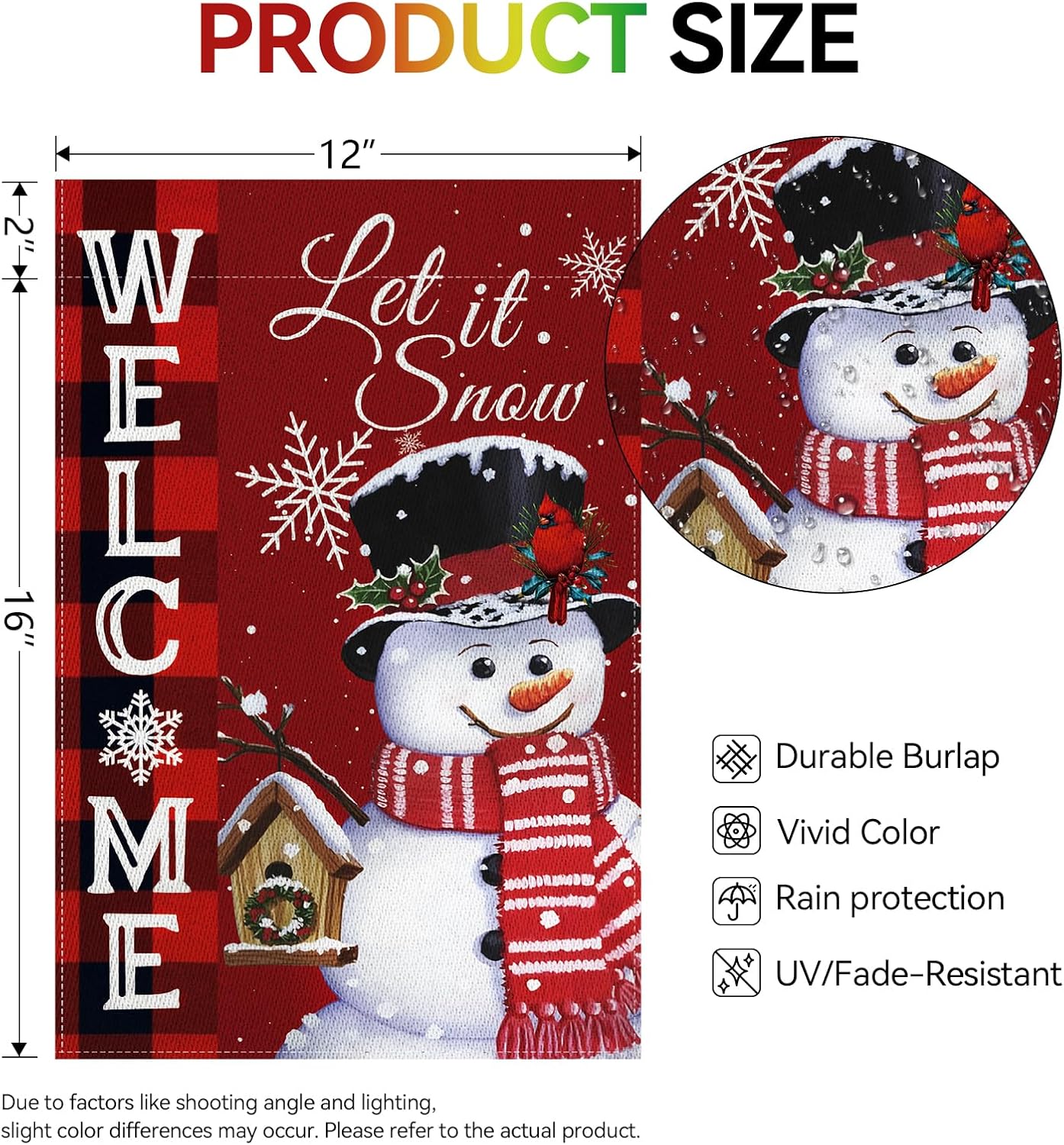 Winter Christmas Garden Flag Double Sided 12x18 Inch Snowman Let's Snow Snowflake Sign Welcome Yard Flag Farmhouse Outdoor Decor Burlap Red - Image 3
