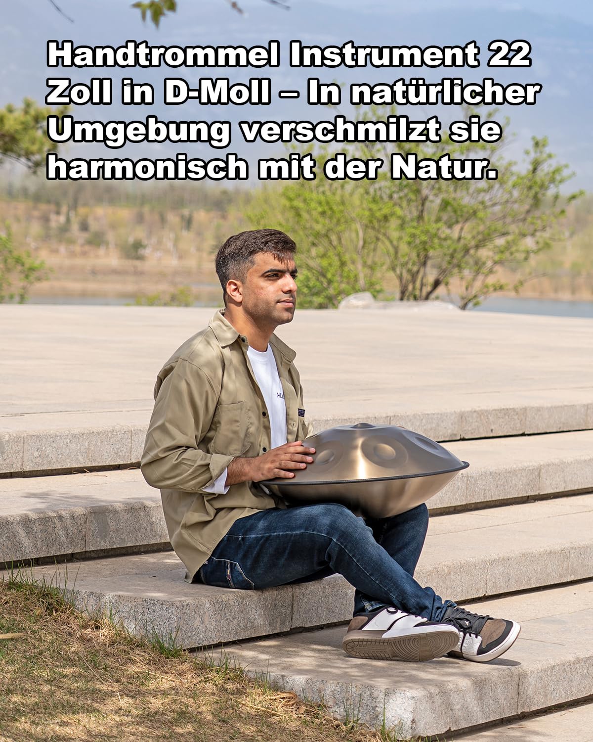Strumento Handpan 440 Hz Re Minore 22 Pollici Tamburo in Acciaio Handpan Tamburo a Mano 9 Note 10 Note 12 Note Guarigione Sonora Per Principianti (Oro, 9Y)