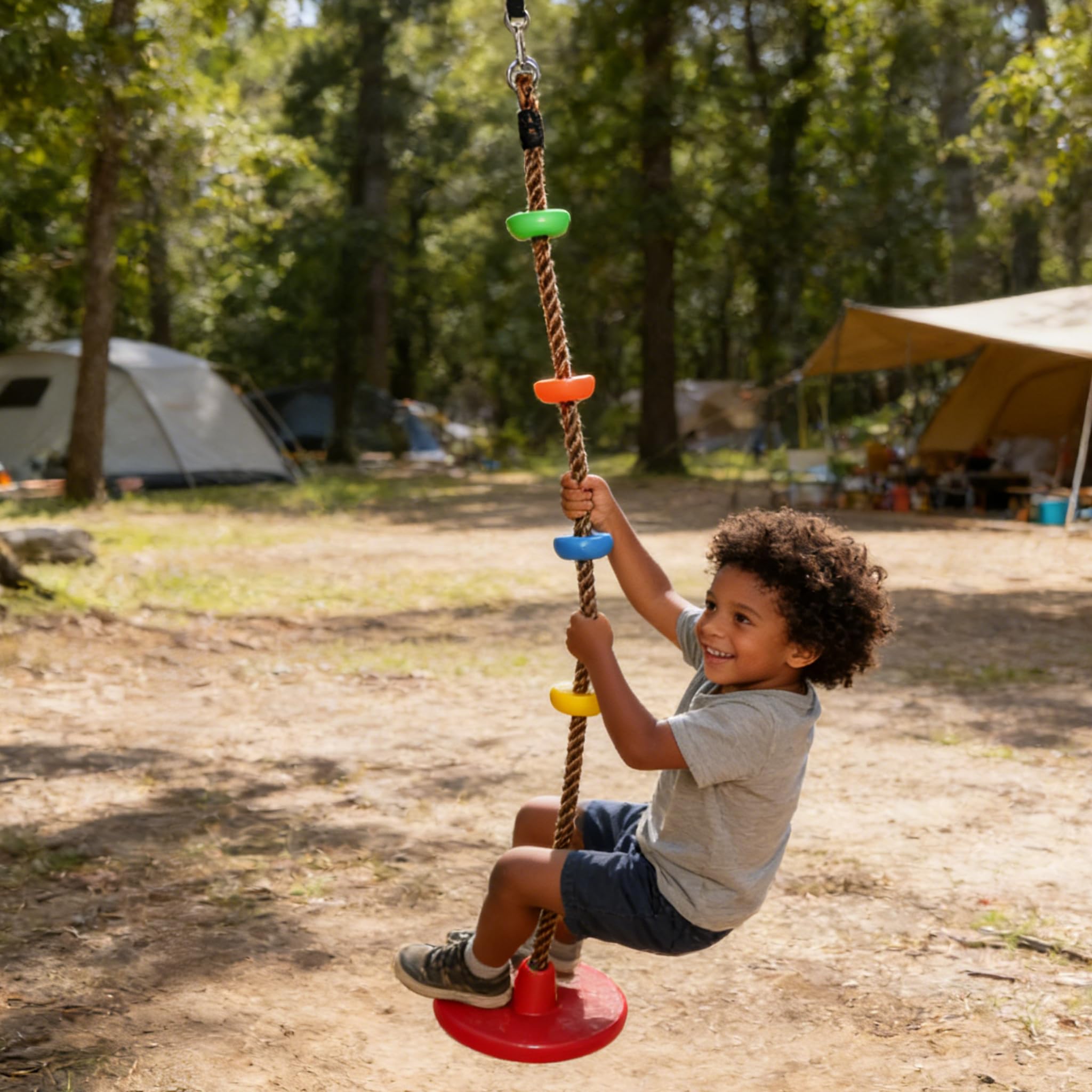 Forhome Sedia a dondolo in legno, per bambini e adulti, con moschettone in acciaio inox e corda regolabile, per interni ed esterni, 16-Wooden Swing Seat