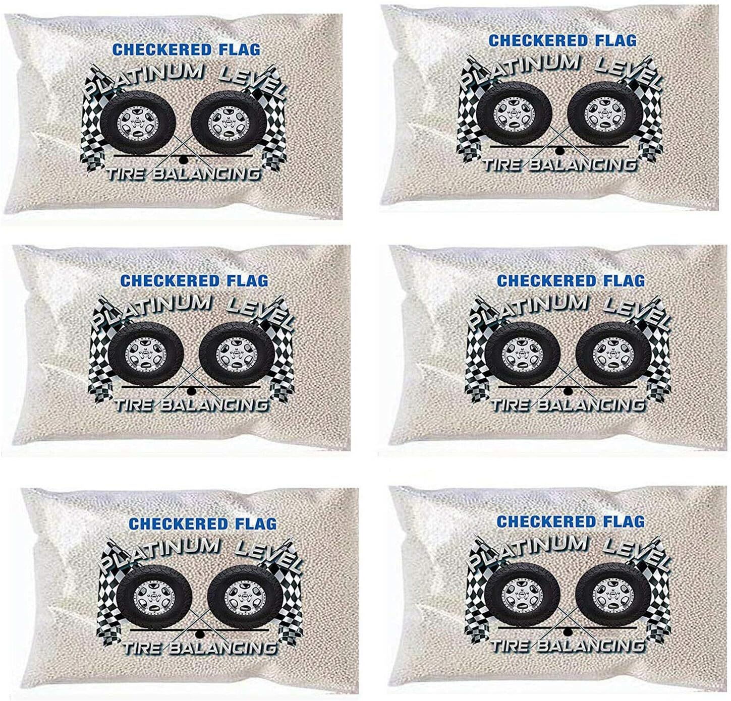 Checkered Flag Tire Balancing Beads - Internal Tire Balance Balls 6-Pack of 6oz Bags - TPMS-Safe Wheel Balance for Motorcycle, Semi Truck, Offroad, Trailer Tires - 2mm Ceramic Compound
