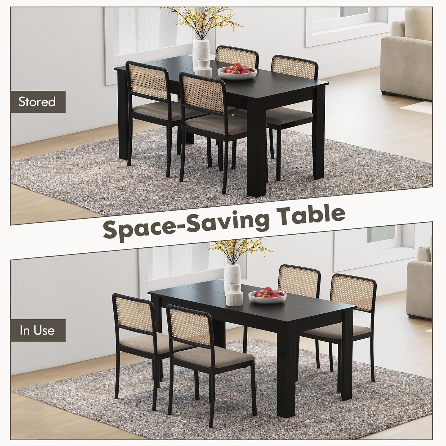 63-Inch Dining Table for 4-6 People, Rectangular Wooden Kitchen Table, L-Shaped Legs, 330 LBS Weight Capacity, Modern Farmhouse Dinette Table for Restaurant, Living Room, Family (Black)