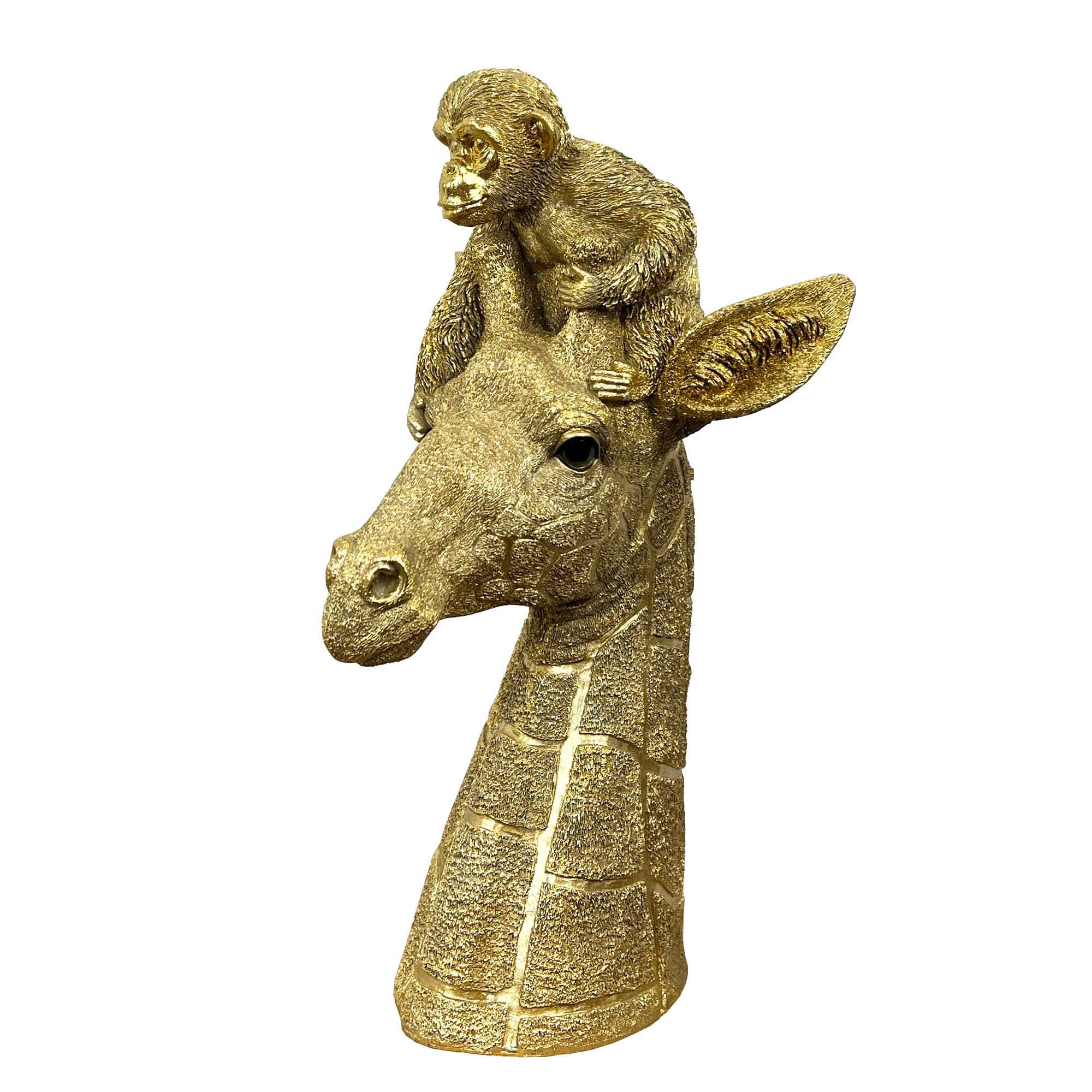 Alfie Francis Gold 39.5Cm Tall Large Giraffe With Monkey Head Bust Ornament Sculpture Statue Figurine For The Home Living Room Bedroom Hallway Home Decoration