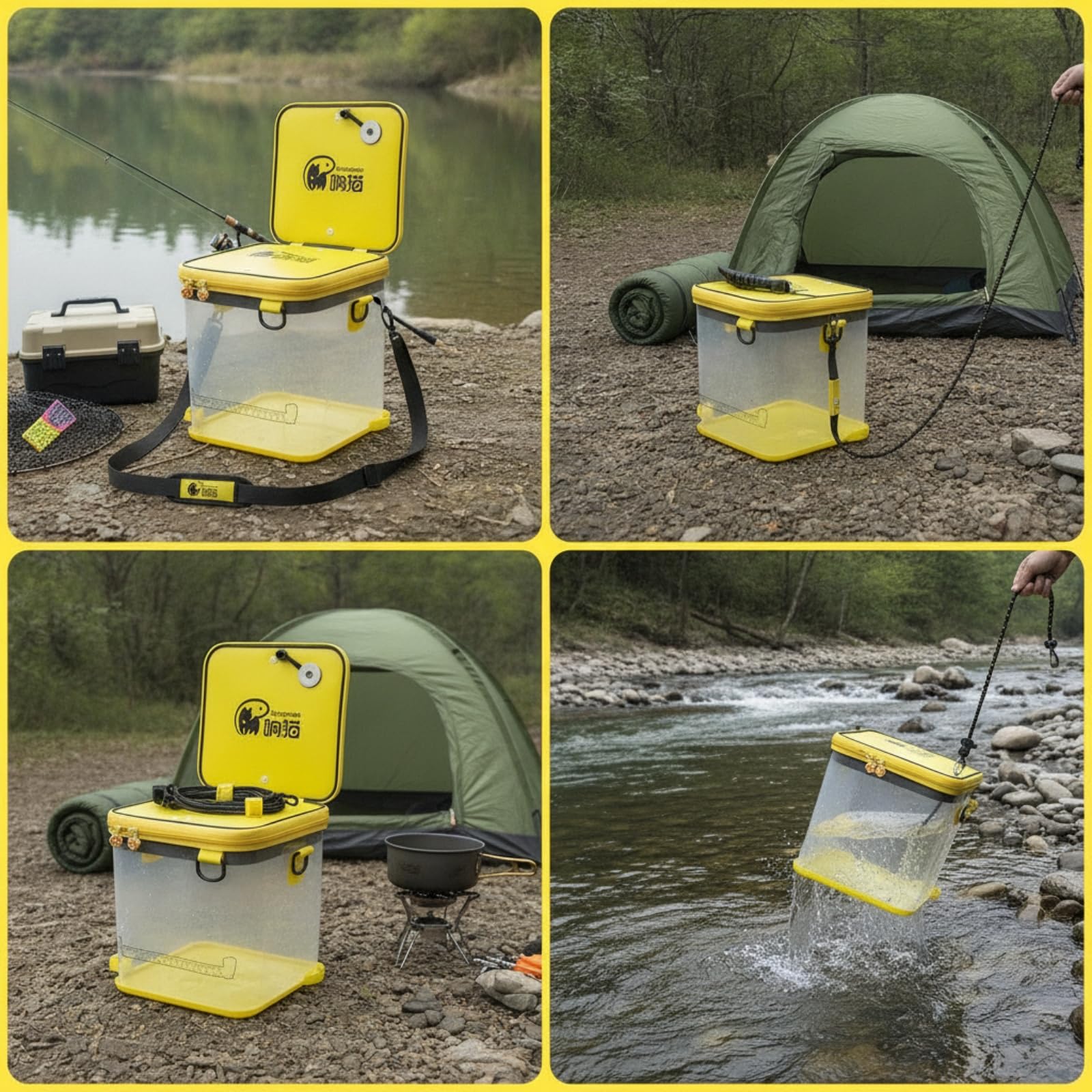 Qianly Secchio Pieghevole con Tracolla Impermeabile Secchio da Pesca con Coperchio Richiudibile Leggero Contenitore D'acqua per Campeggio
