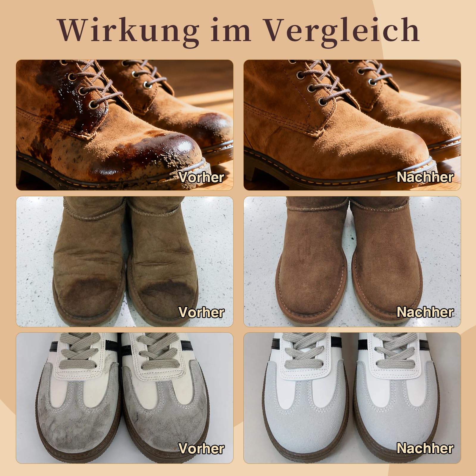 Wildleder- und Nubuk-Pflegeset: Reiniger, Schutz, Wildlederbürste und -radierer: Reinigen, schützen und restaurieren Sie Schuhe, Stiefel, Uggs, Möbel, Jacken, Taschen und Kleidung. Sicher für jede Far