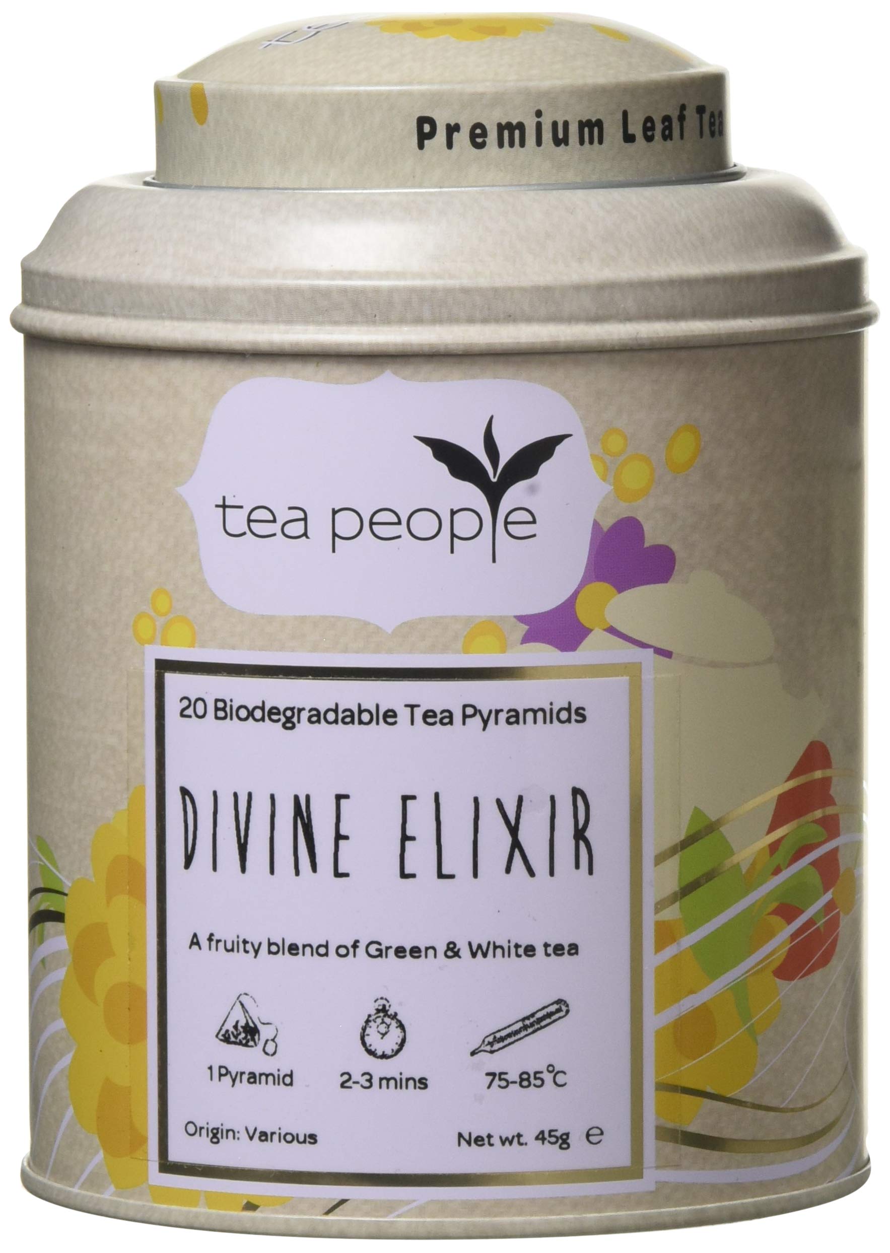 Tea People Divine Elixir, 20 Tea Pyramids in Tin Caddy