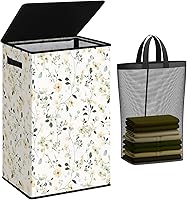 Vista 21 de SOLEDI - Canasta de lavandería con tapa de 100L, canasta de ropa plegable grande y alta, cesta de lavandería con bolsa removible fácil