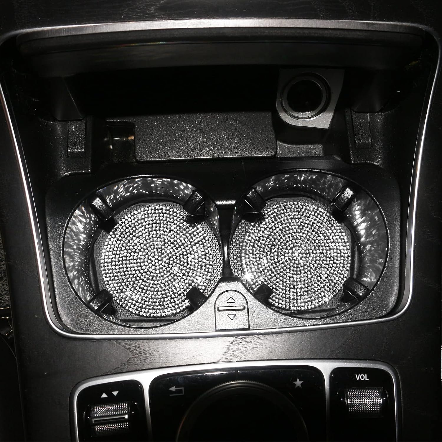 Happyworker Bling Car Coasters for Cup Holder 2 Pack Universal Anti Slip Silicone Cup Holder Insert Crystal Rhinestone Car Interior Accessories