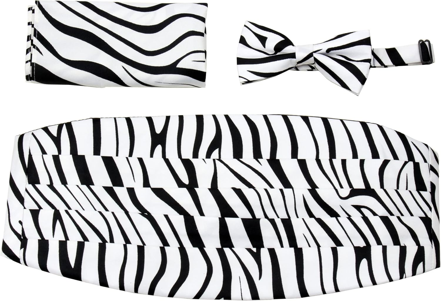 CBUND-ADF-305 - Mens Formal Woven Zebra Print Cummerbund Pre-Tied Bowtie Hanky set