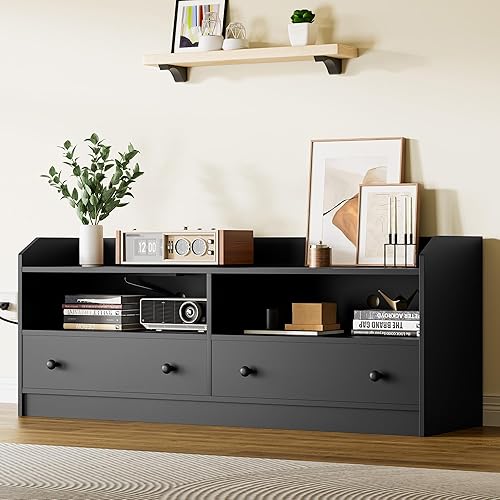 Cozy Castle Soporte de TV para televisores de hasta 60 pulgadas, centro de entretenimiento de TV con toma de corriente y cajones de almacenamiento,