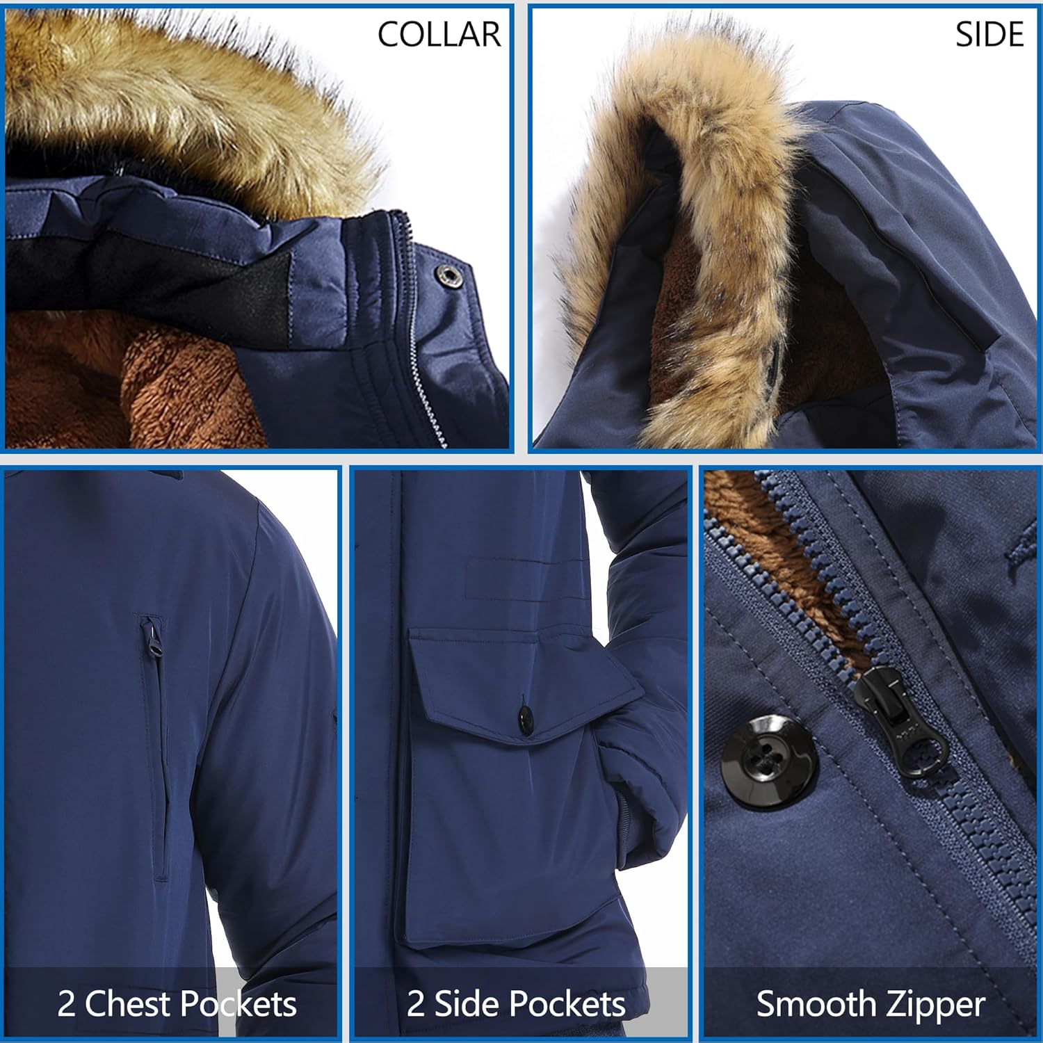 JYG Men's Winter Thicken Coat Warm Puffer Parka Jacket with Faux Fur Removable Hood - Image 4