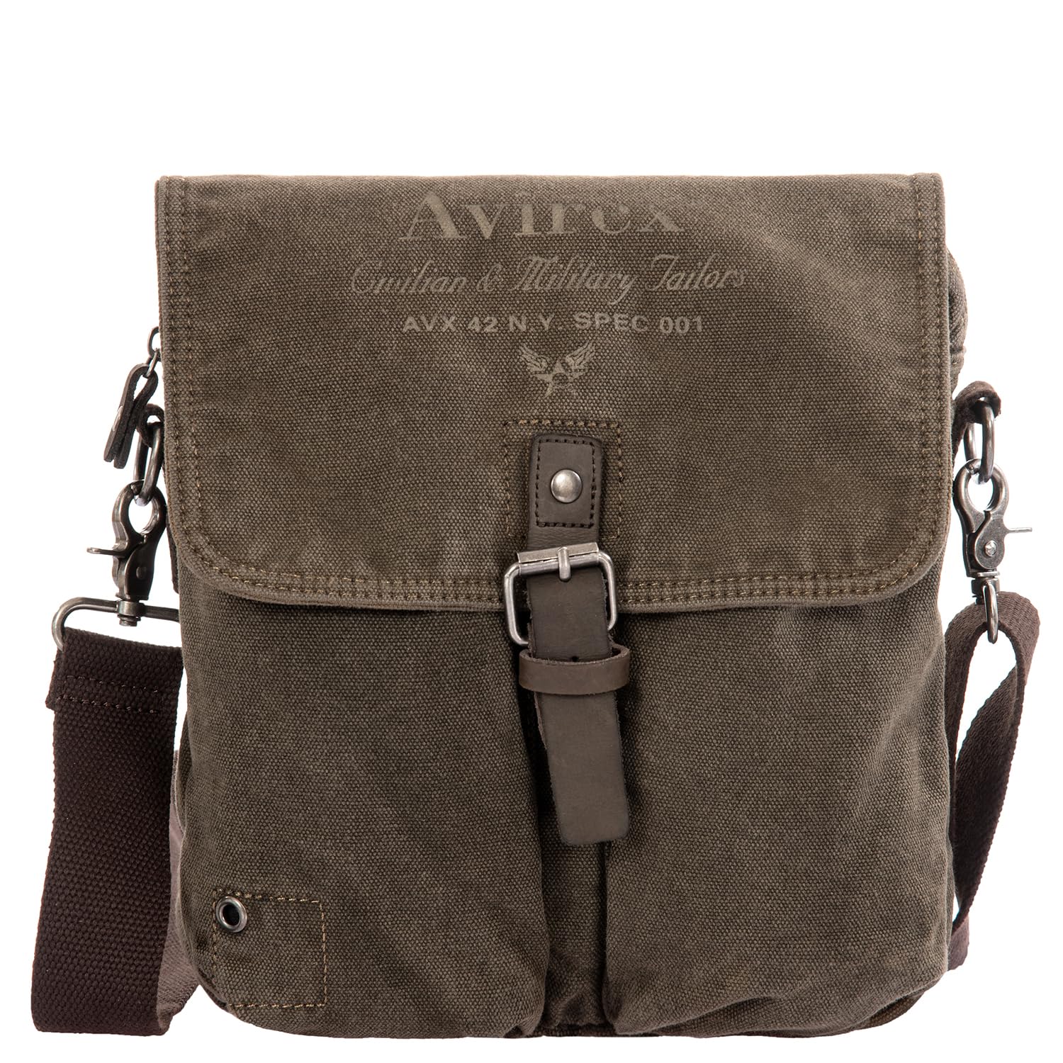 Avirex Borsello a Tracolla in Canvas e Pelle bovina anticata, Borsa a Tracolla unisex in stile militare, Collezione 140506 CNV0C