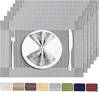 Uolr Grey Placemats Set of 6 - Washable Wipeable Heat Resistant Non-Slip Woven Vinyl Table Mats 18x12" for Dining Kitchen Indoor Outdoor