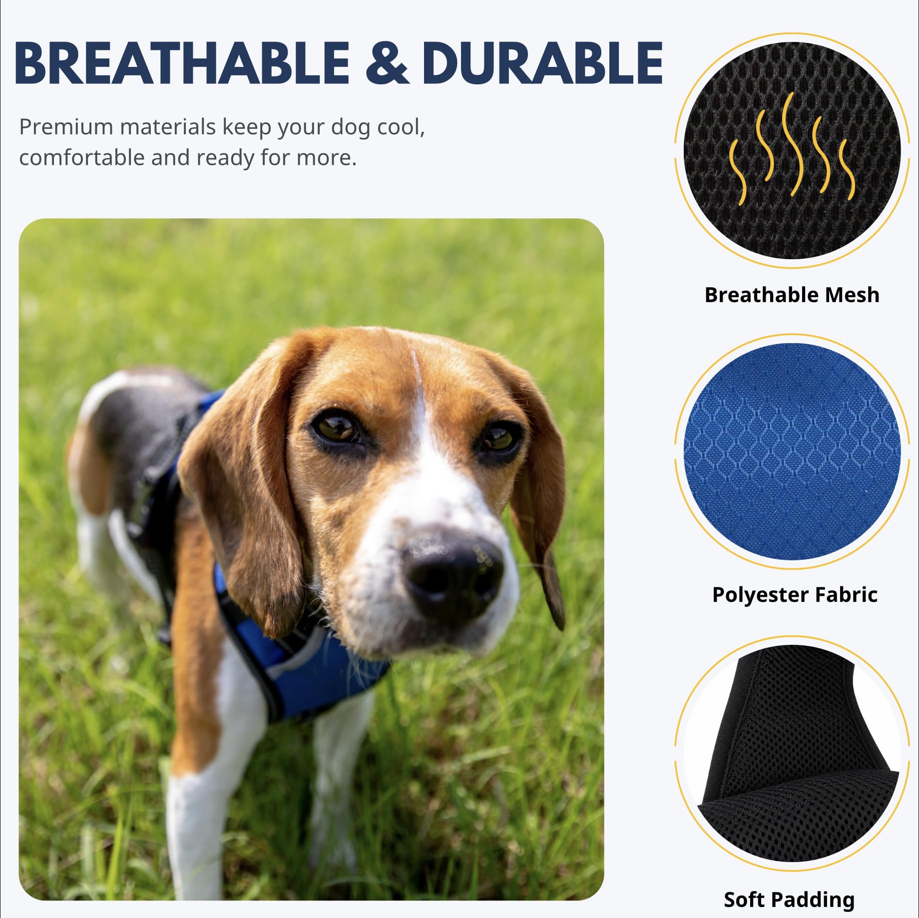Arnés para Perros sin tirones, arnés Reflectante para Mascotas con 2 Anillos de Metal y Mango de fácil Control, Chaleco Ajustable para Mascotas para Perros medianos, Azul, M