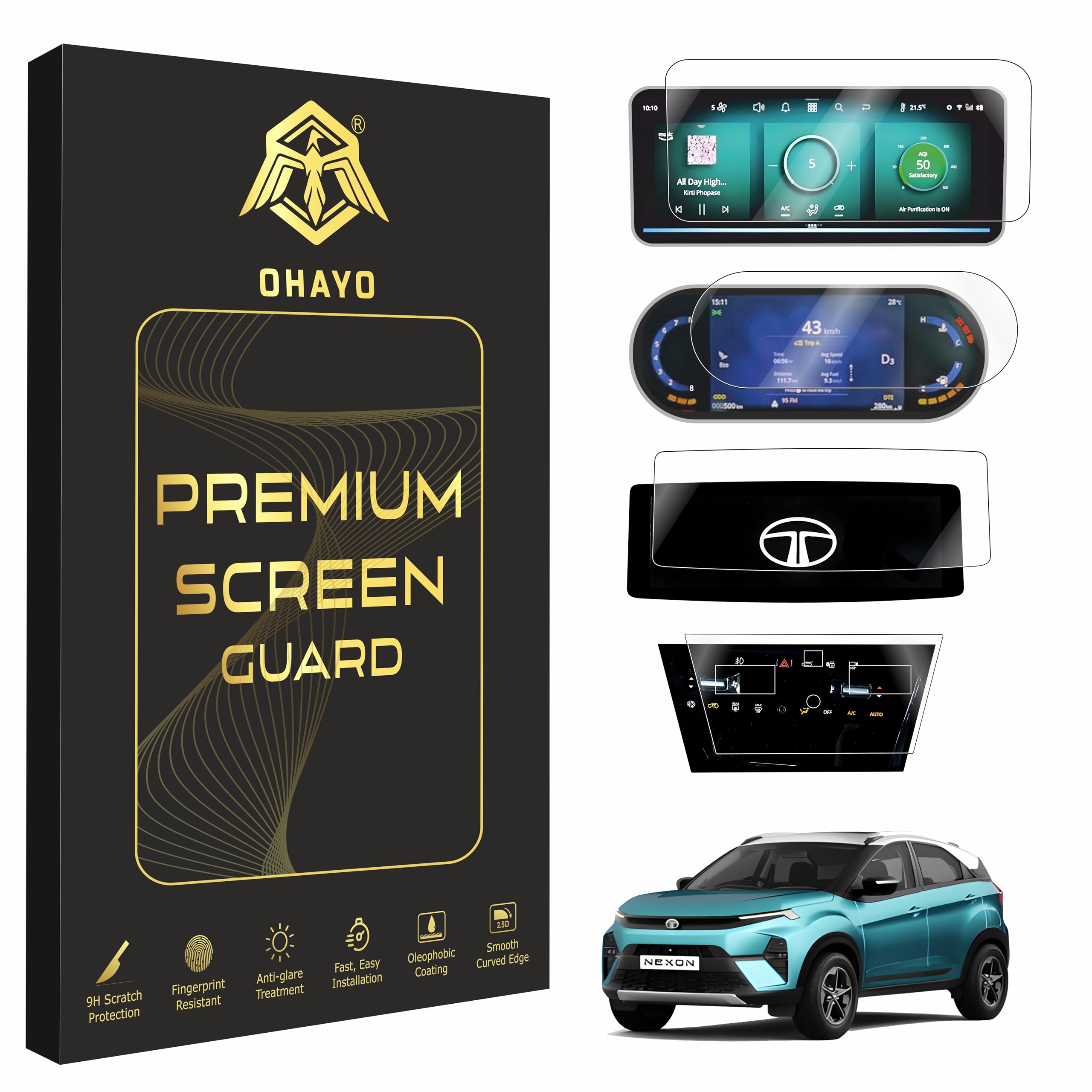 OHAYO 4-Piece Screen Protector Set for New Tata Nexon | 10.25" Infotainment (Thin Bezel) + MID Display + Steering + AC Panel Guard | Car Interior Accessories | Clear Film (Not Tempered Glass)NEX9 -10R/10/S/T (4Pc [10” Round Display + 7” MID + Touch AC Unit])NEX6 -10R/7/S/T-image-19