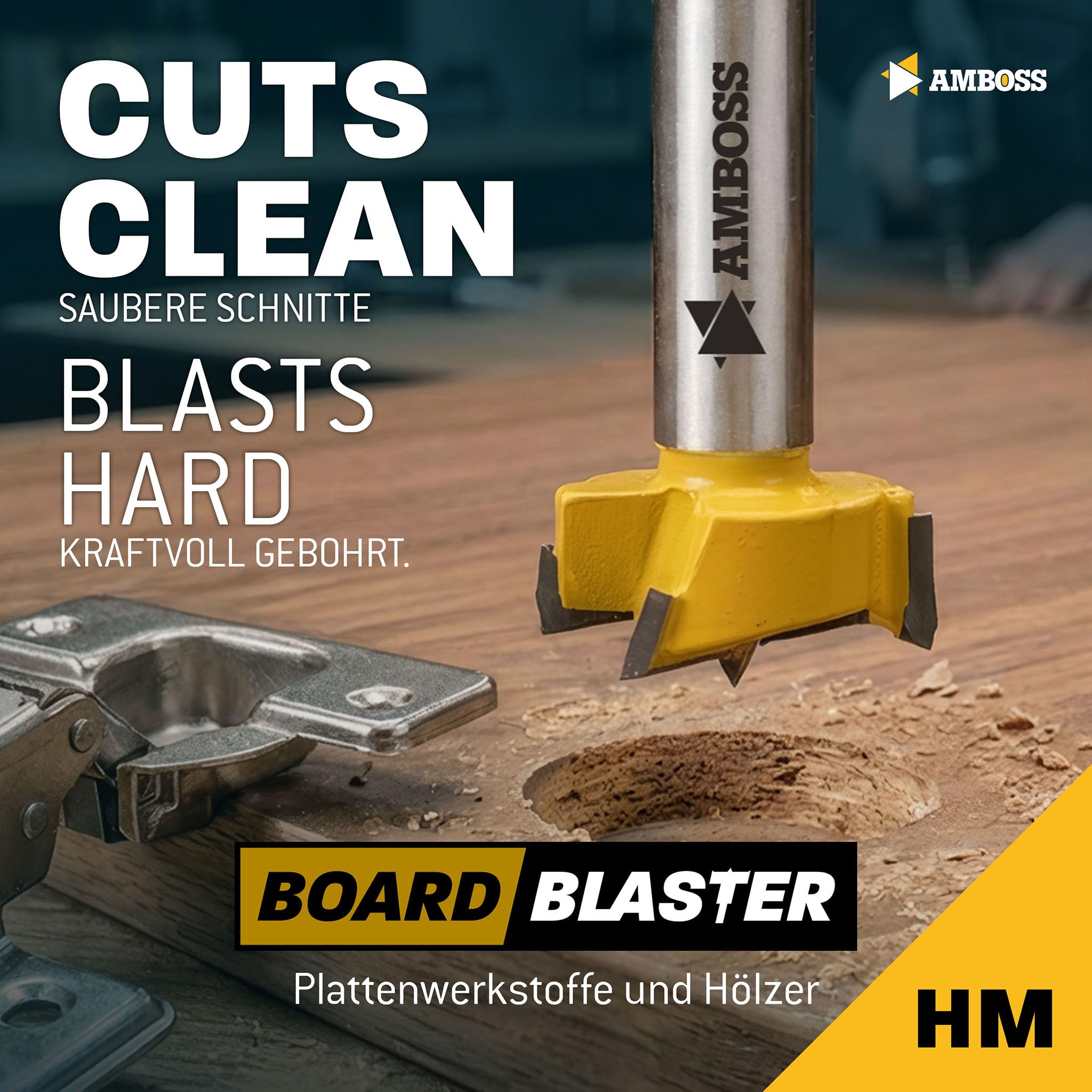 Forstnerbohrer Set (5-tlg. / Ø 15-35 mm) – Amboss Werkzeuge BOARDBLASTER Hartmetall Holzbohrer 15/20/25/30/35 mm – präzise Bohrungen Holz & Plattenwerkstoffe (Spanplatten, OSB-Platten, Multiplex)