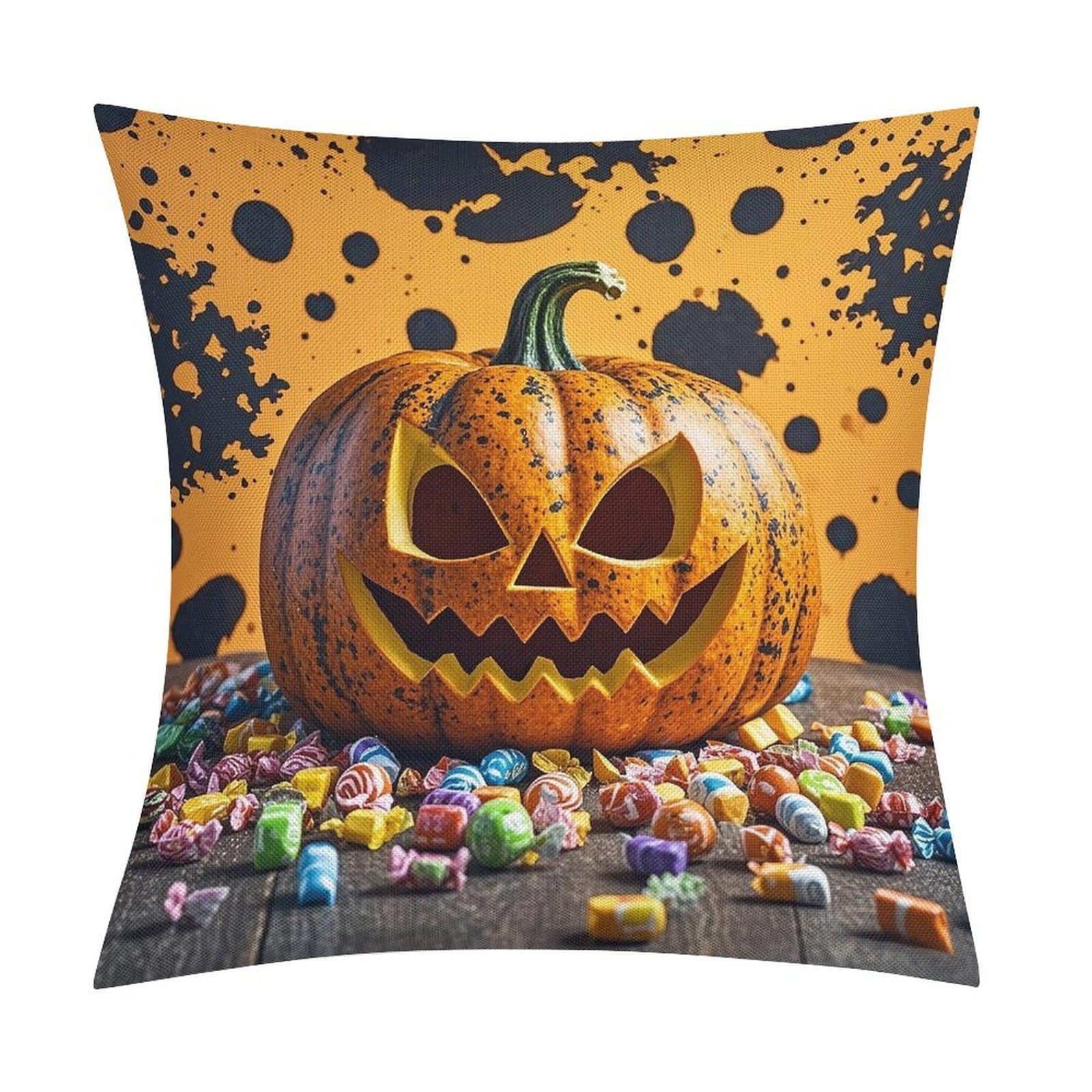 FekiLoot Pumpkins and Candies Throw Pillow Cover Soft Square Cushion Case Farmhouse Cushion Cover Decorative Pillow Cover Modern Pillowcase for Sofa Living Room Bed Home Decor 18x18 Inch