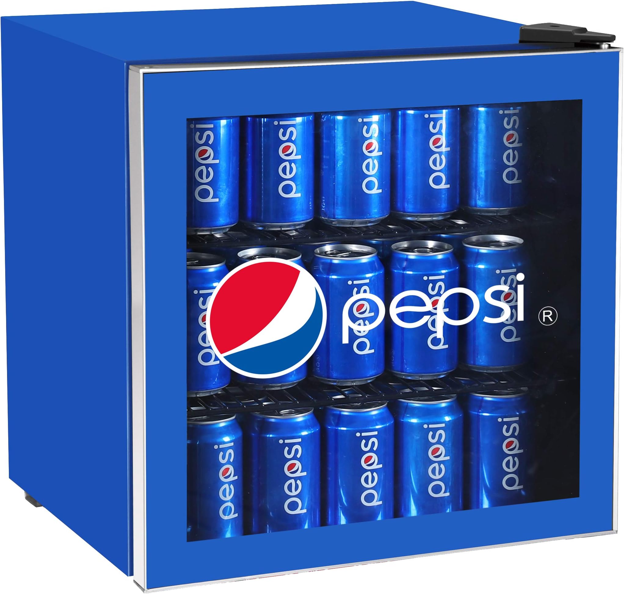 CURTIS MIS165PEP Pepsi Mini Beverage Cooler - 70 Can or 17 Bottles Drinks Fridge with Glass Door for Soda + Adjustable Thermostat, Perfect for Home, Office, or Dorm, 1.8 cu ft