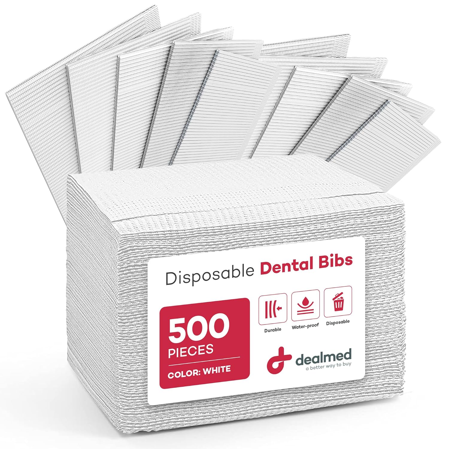 Dealmed Disposable 13.5" x 18" Dental Bibs, Made in USA, 2-Ply Tissue/Poly, Bulk Tattoo Bibs, Great for First Aid Kits and Medical Facilities (White, Case of 500)