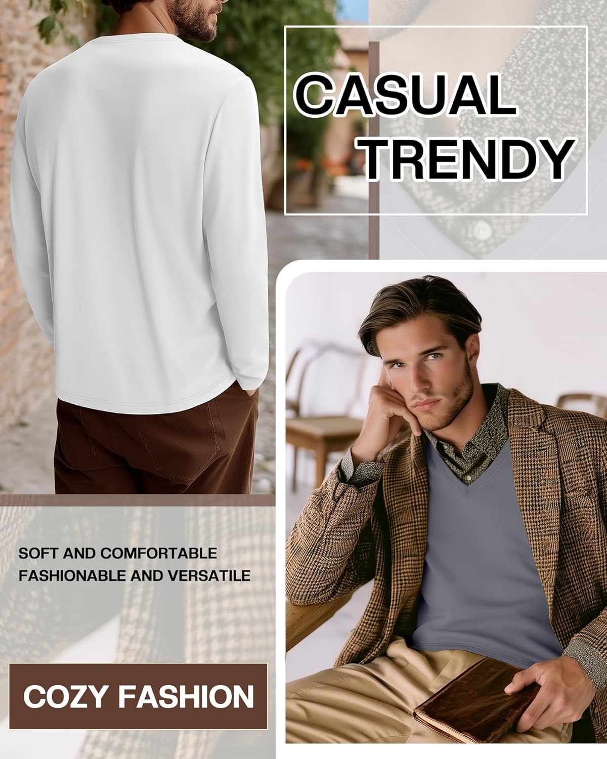 5 Pack Men's Big and Tall Thermal Shirts Fleece Lined V Neck Long Sleeve Base Layer Tops Loose Casual Warm Winter - Image 3