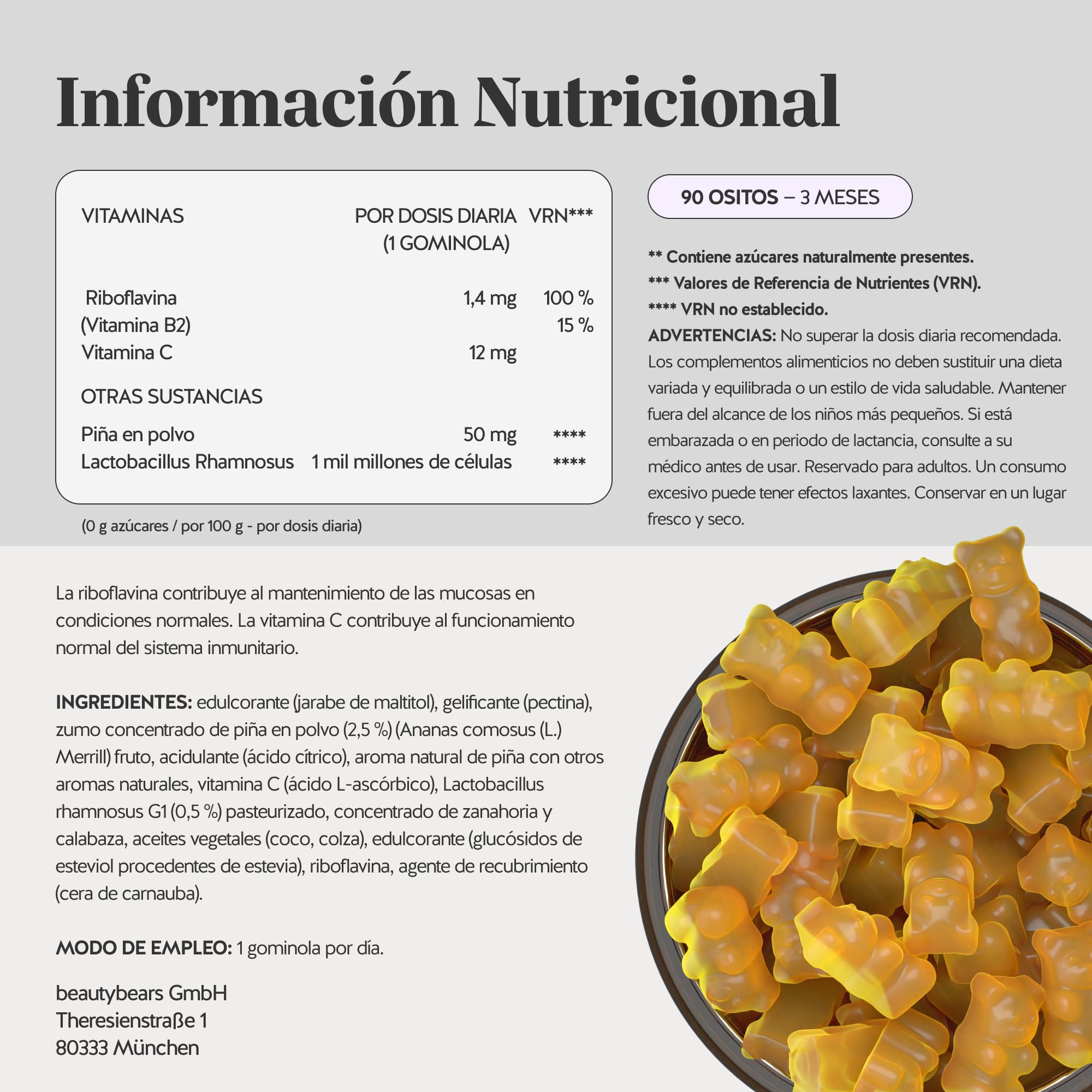 Intimate Balance Flora Vitamin – Bienestar Íntimo – con Vitamina B2 (Riboflavina) y Vitamina C - Multivitaminas – 90 unidades (3 meses) – Sin azúcares añadidos, Vegano – Bears with Benefits