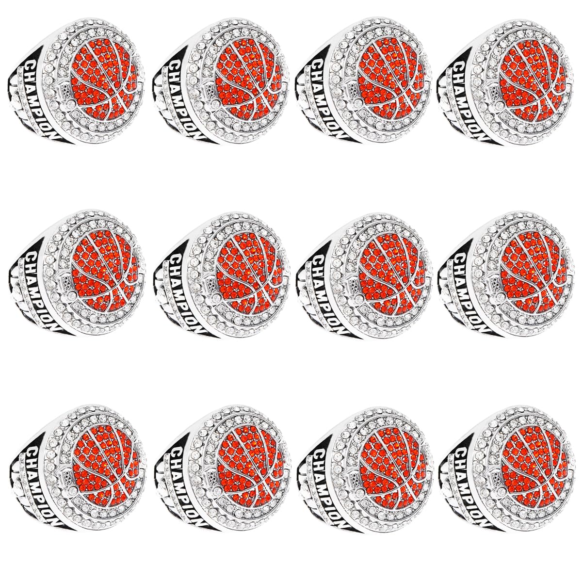 ZZXZJW 12 Pcs Basketball Championship Ring Fantasy Basketball Ring Trophy Award Gift Tournament Championship Ring Winner Tournament Team, from Size 8 to 14 (12 Rings, Size 10)