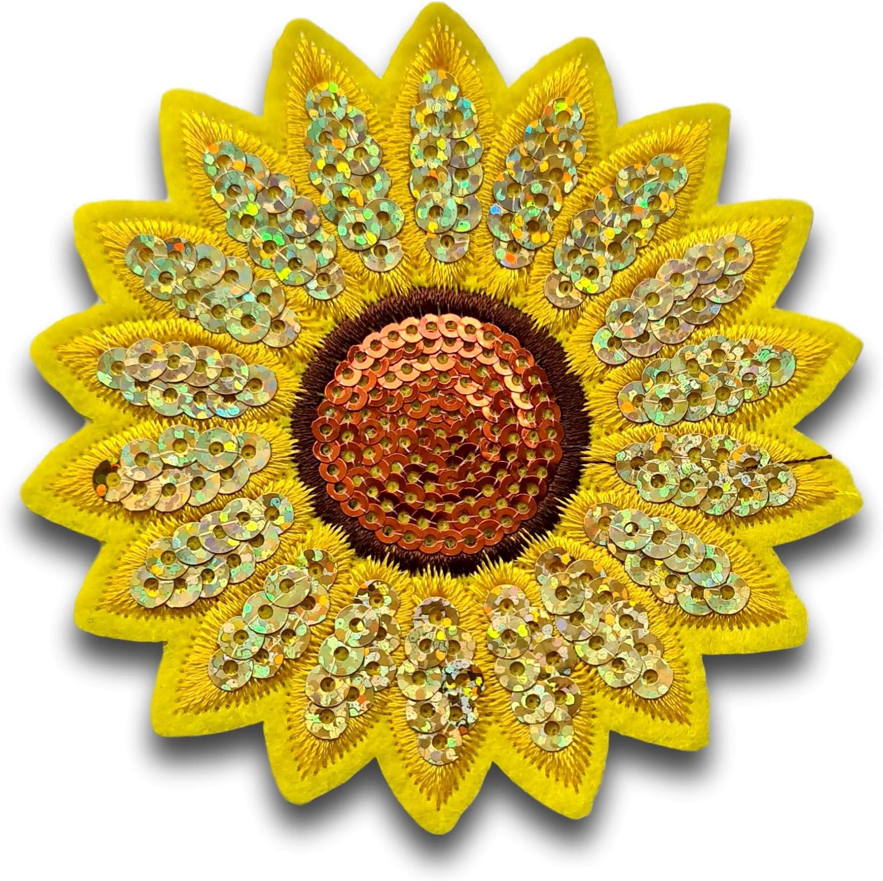 Crystal Charmz Sunflower Sequin Iron-on Sew-on Patch, Ideal for Craft Projects, Jackets, Jeans & Bags etc.