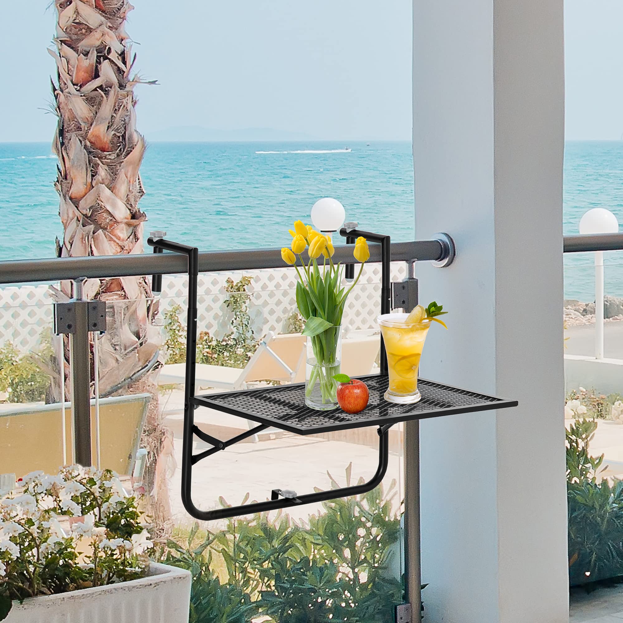 Outsunny Table de Balcon Suspendue Pliable Hauteur réglable 60x60x57-72 cm Noir