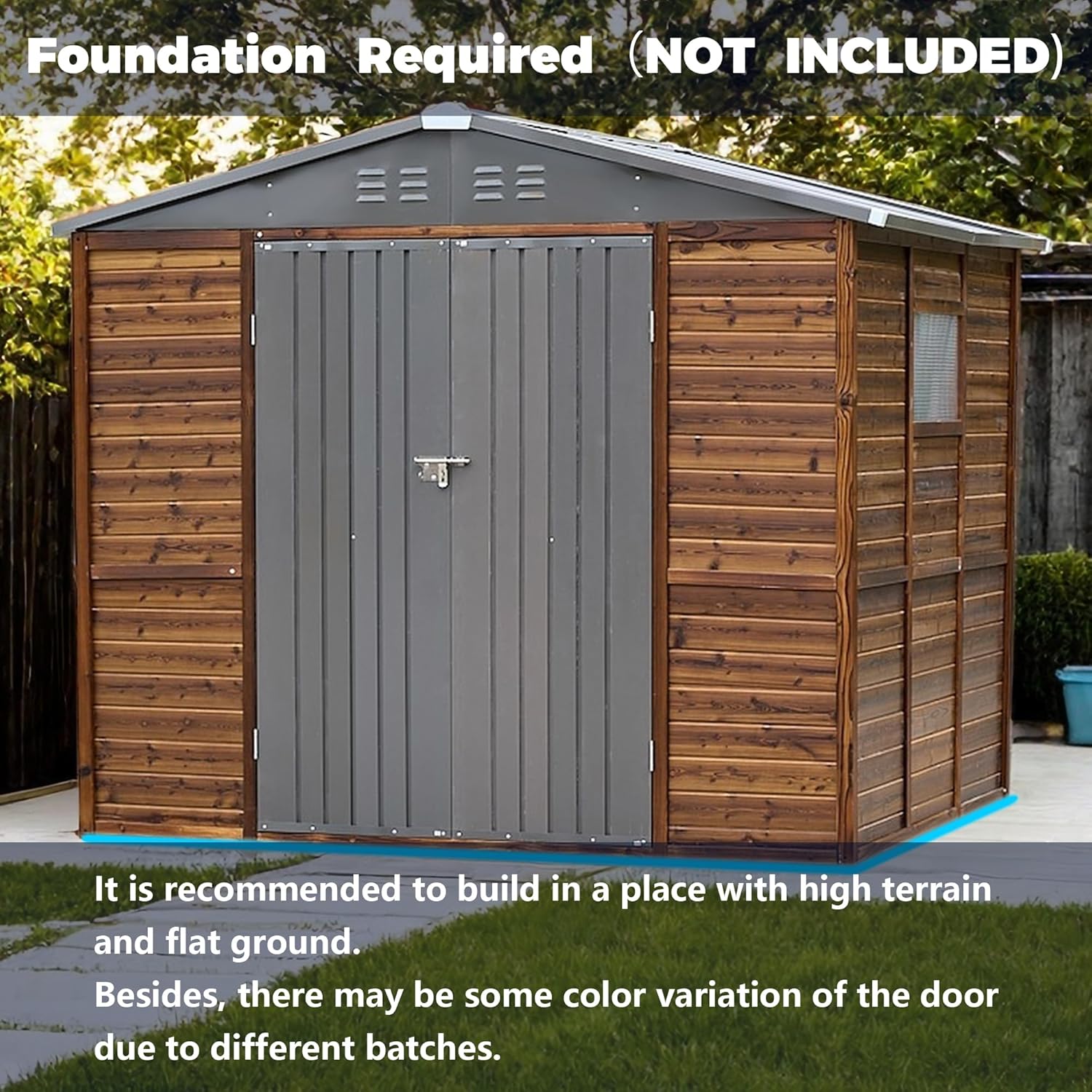 6x8 Ft Iron and Wood Combination Tool Shed with Weather-Resistant Iron Doors and Roof, Easy Assembly for Garden Storage and Outdoor Use