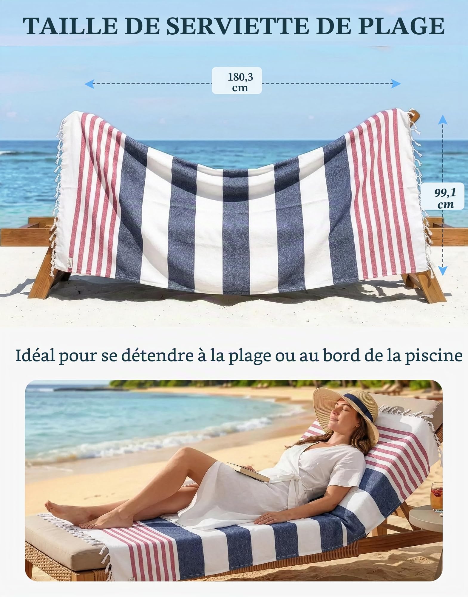 LANE LINEN Lot de 6 serviettes de plage en coton surdimensionnées 100 x 200 cm, absorbantes, à séchage rapide, Gris