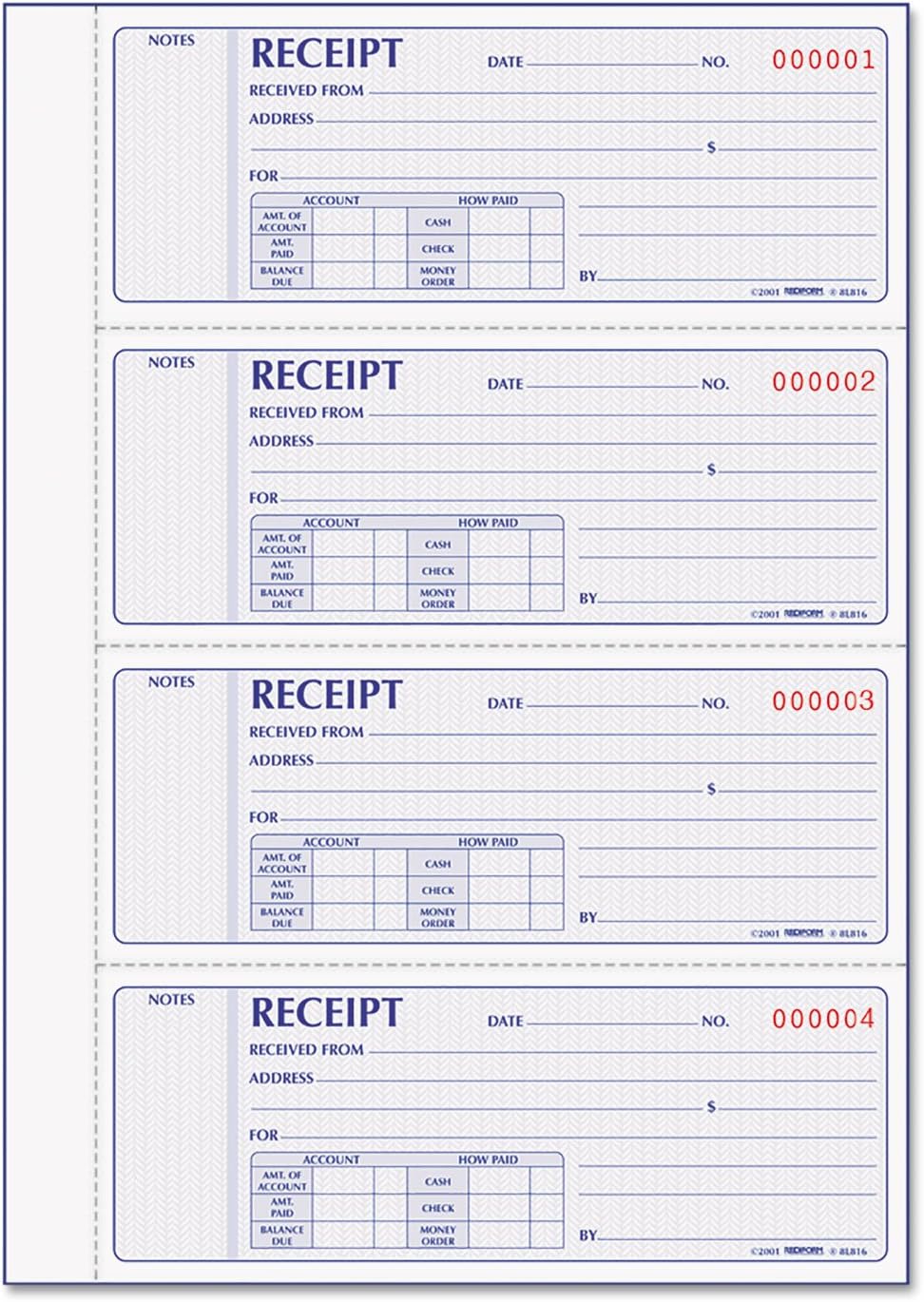 Business Source 39558 Receipt Book 2-Part 4 Per Pg 10-4/5"x8-1/10" 500/BK