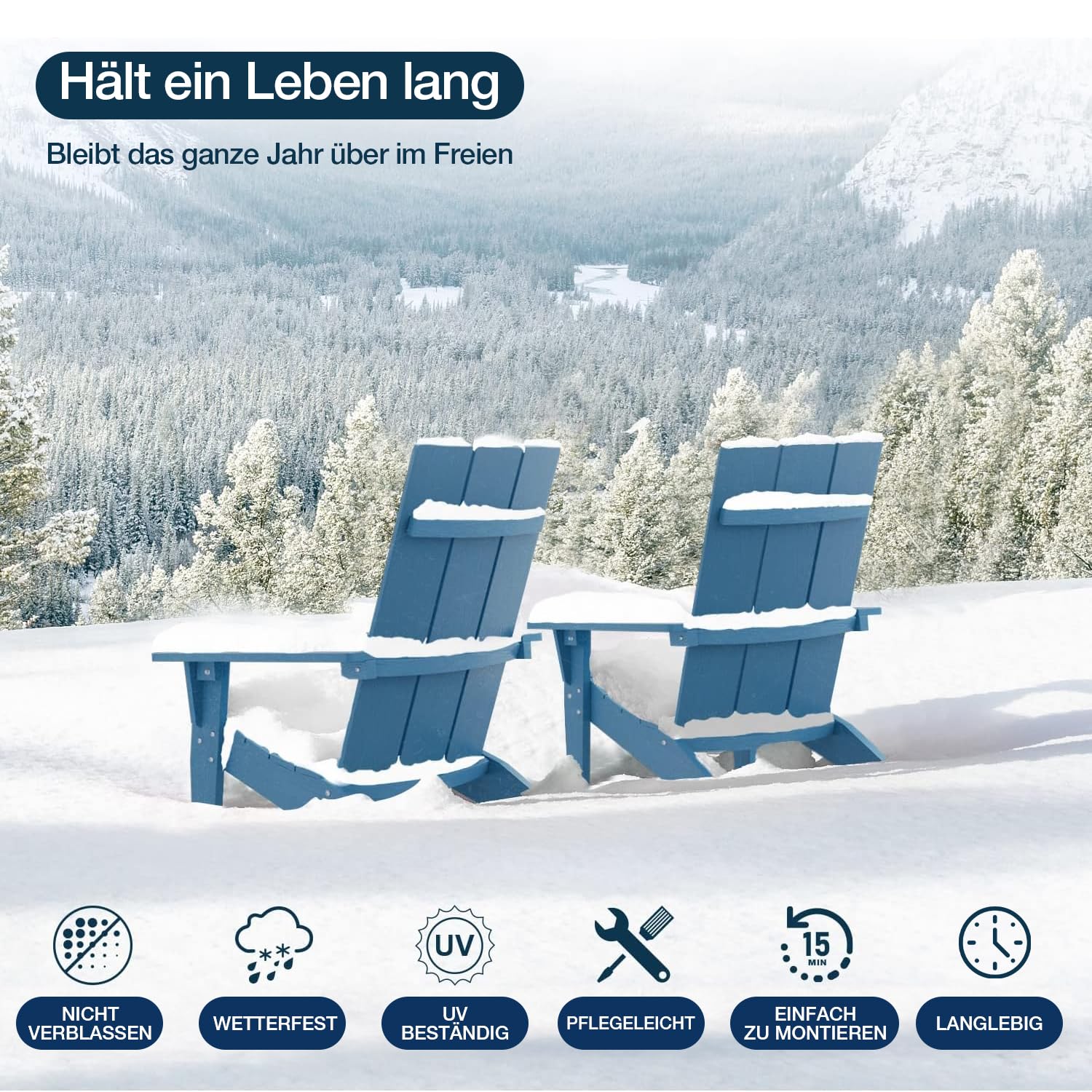 Adirondack Stuhl mit Getränkehalter für Outdoor Garten: Wetterfest Adirondack Chair Kunststoff HIPS - Ergonomisch Adirondack Relaxsessel Outdoor Stuhl für Balkon/Feuerstelle/Terrasse/Beach(Navy)