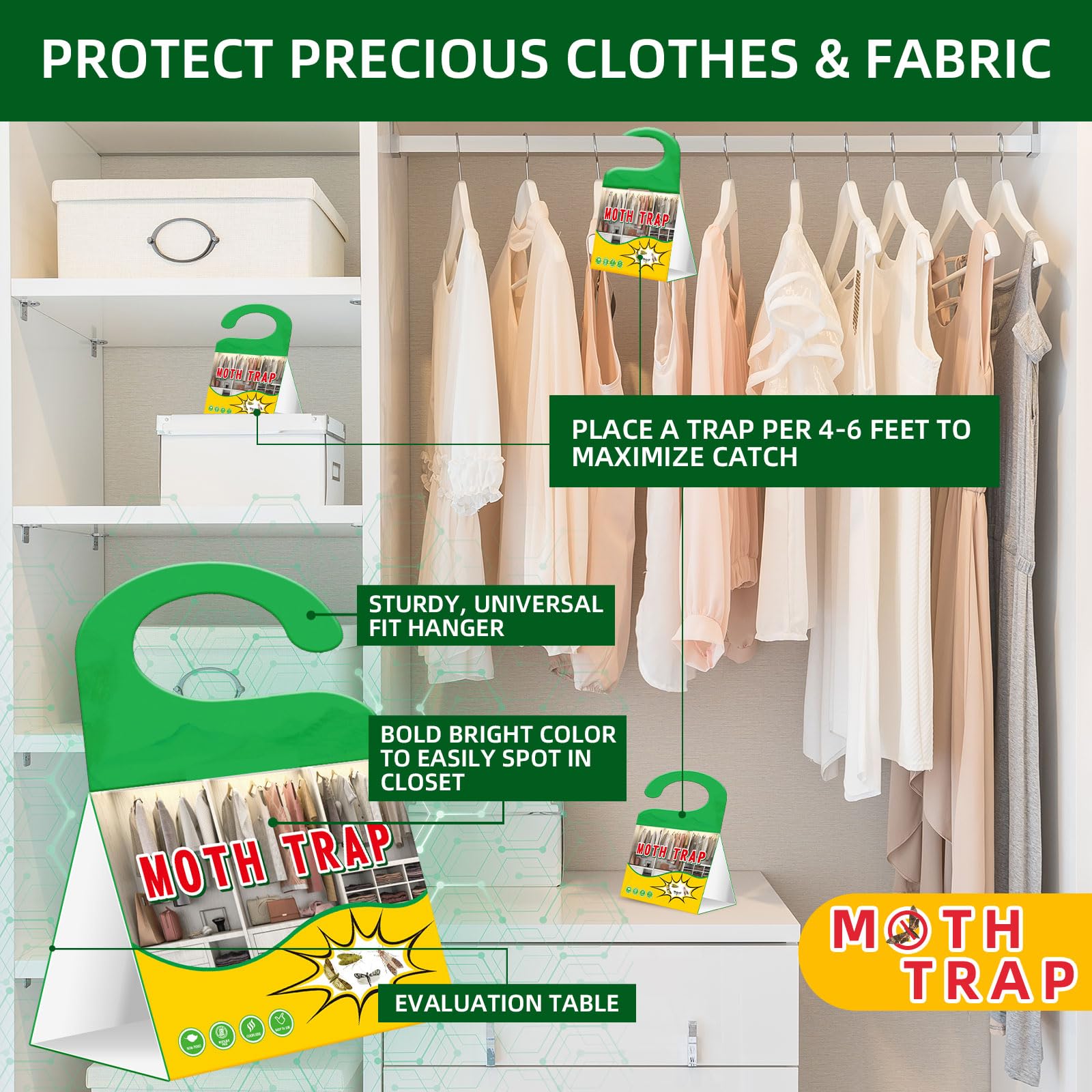 Moth Traps Premium Pheromone Sticky, Non-Toxic & Odorless Moth Catchers for Wardrobes, Carpets, Clothing & Homes (10 Traps) — view 3