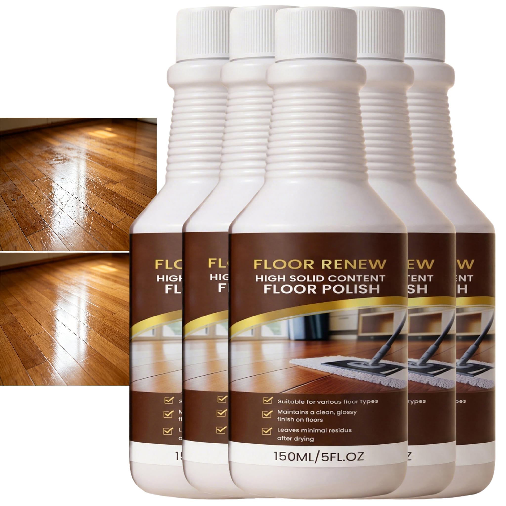 Professionelle Hartholzbodenpolitur, Holzbodenpflege Reviver, Hochglanz-Laminat-Finish, Schutzbeschichtung für Vinyl, Fliesen und technisches Holz polieren, Shine Restorer (5pcs)